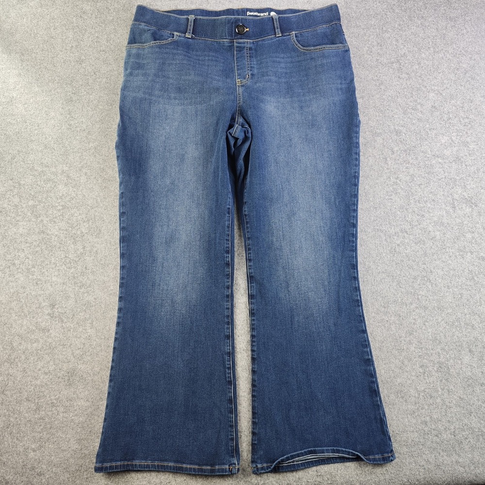 Betabrand Jeans Women's 1X Petite Flare Pull On Stretch Yoga Denim Blue Med Wash
